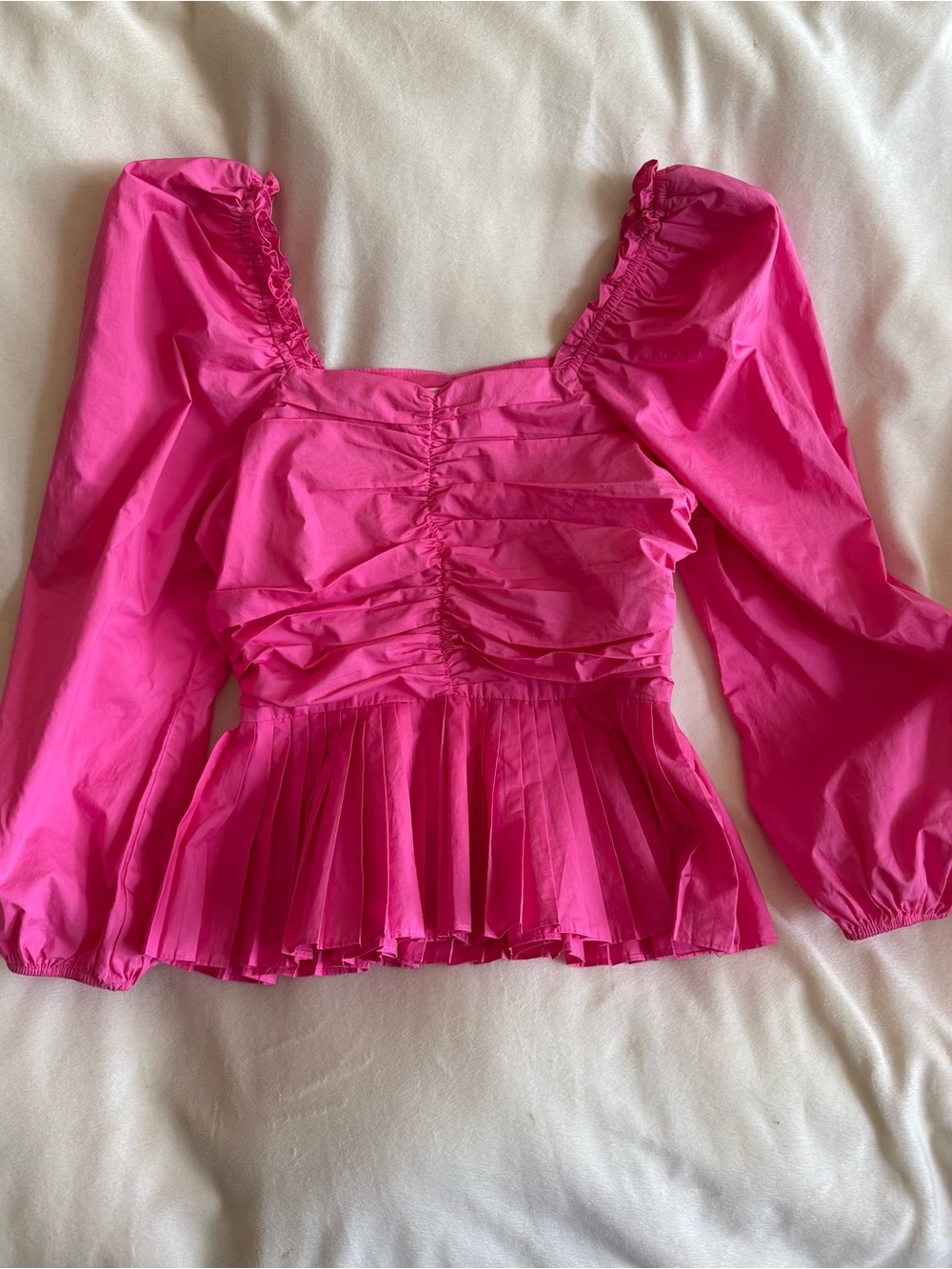 Hot Pink Ruched Peplum Blouse